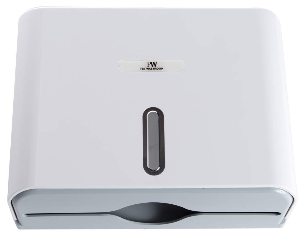 Pro Washroom White Wall Mounted Mini Paper Towel Dispenser/Holder With Key - Holds 200 Paper Hand Towels - Abs Plastic