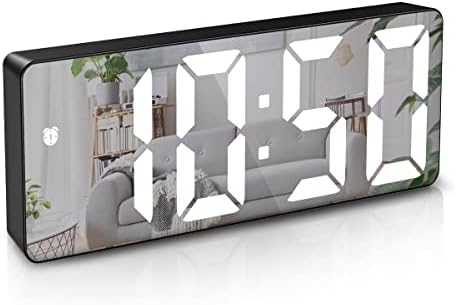ORIA Digital Alarm Clock, (New Version) 6.5" Large Display LED Mirrored Clock with USB Charging Ports, Snooze, 12h and 24h Display, 3 Adjustable Brightness Suitable for Bedroom, Office, White