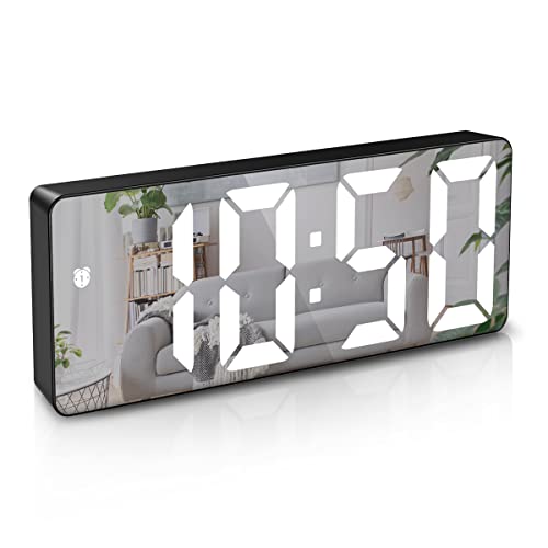 Oria Digital Alarm Clock, (New Version) 6.5" Large Display Led Mirrored Clock With Usb Charging Ports, Snooze, 12H And 24H Display, 3 Adjustable Brightness Suitable For Bedroom, Office, White #TOP2