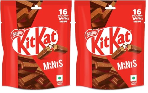 Image of KIT KAT Minis, Choco Coated Wafer Bar, Share Bag, Miniature Pouch, 16 X 7.4 gm | 118.4 g (Pack of 2)