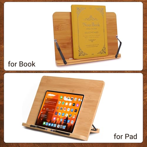 Adjustable Book Stand, Stable and Lightweight Wooden Textbook Holder Stand, Bible/Recipe/Pad/Reading/Cooking Book Tray