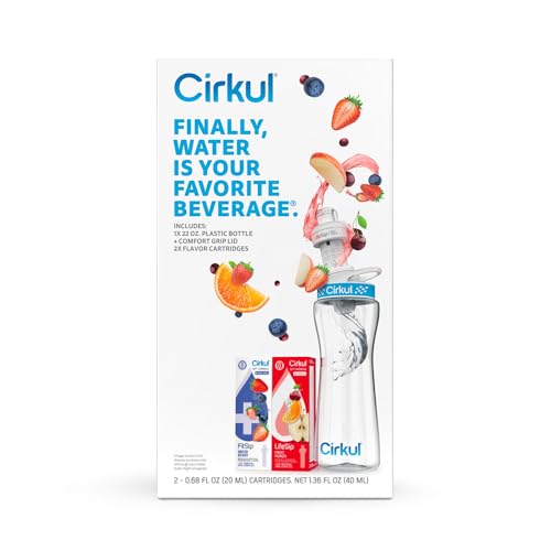 Cirkul-22oz-BPA-Free-Plastic-Water-Bottle-Starter-Kit-with-Blue-Lid-2-Flavor-Cartridges-1-LifeSip-Fruit-Punch-1-FitSip-Mixed-Berry-Zero-Calories-and-No-Sugar