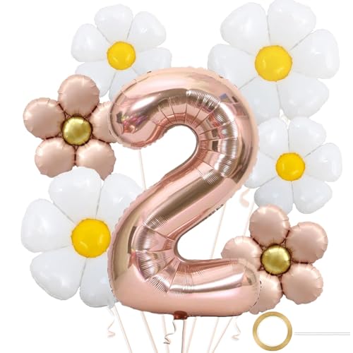 DazzJoy Geburtstagsdeko 2 Jahre Mädchen mit Gänseblümchen Folienballon,...