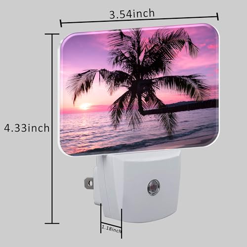 Image of Beautiful Purple Pink Sunset Night Light Tropical Palm Tree Nightlight Plug into Wall with Dusk to Dawn Sensor for Kid Girls Boys Women Men Room, Hallway, Kitchen, Bathroom, Stairs Decor