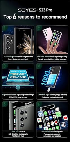 Broisae mini Phone Unlocked Cellphone 3G mini Smartphone Android 8.1 World Smallest Phone 3.0 Small Smartphone Dual Sim Cell Phones Touch Screen 2GB Ram 16GB ROM S23Pro Mobile Phones (Black)