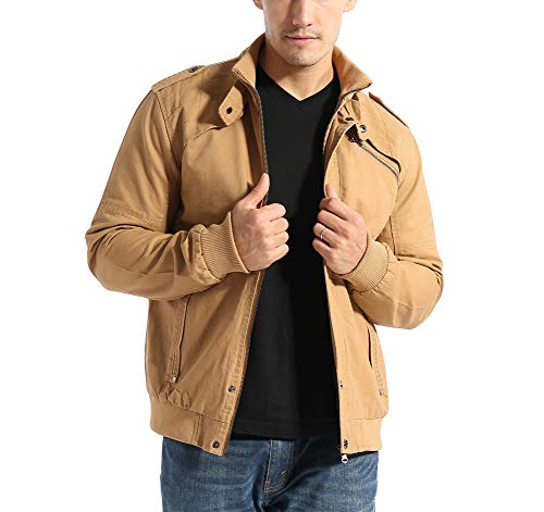 Buytop 2813-KHAKI-M-3 Men'S Casual Winter Cotton Military Jackets Outdoor Full Zip Army Coat thumb #5
