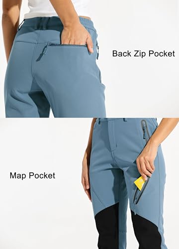 WILLIT Damen Schneehose Thermohose Gefüttert Wanderhose Fleece Wasserdicht Softshellhose Skihose Warm Trekkinghose Winter Outdoorthose Isoliert Kaltes Wetter Dunkelblau M