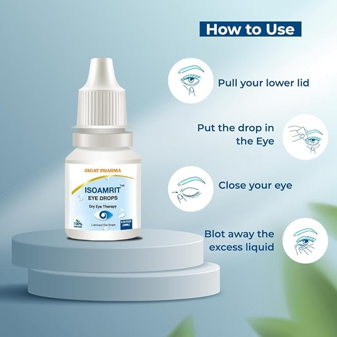 Jagat Pharma ISO Amrit Ayurvedic Eye Drops for Tired & Dry Eyes 10 Ml |100% Ayurvedic Formula for Digital Eye Strain|For Dryness, Redness, Itching, Daily Use | AYUSH Certified (Pack of 2) - Image 7 thumbnail