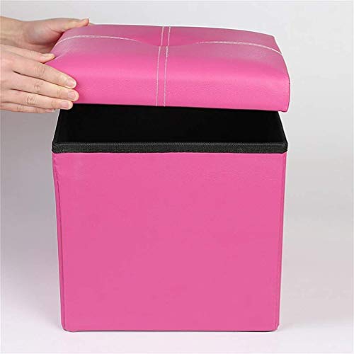 Repose-pieds cube de rangement pliable rose simili cuir salon chambre - 5