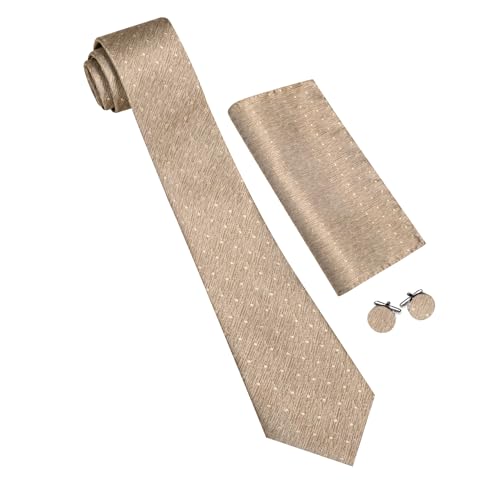 Image of Barry.Wang Ties for Men Silk Tie Sets Polka Dot Woven Necktie Pocket Square Cufflinks Business Wedding
