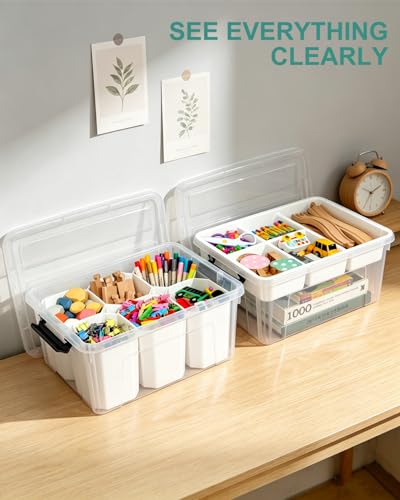 Image of EOENVIVS 17 QT Clear Craft Storage Box with Removable 5-Compartment Tray