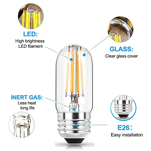 Novelux T10 Led Bulb 2700K 3.2 Inches, E26 Led Bulb 60 Watt Dimmable, T25 Tubular Light Bulb, Edison Bulbs 6W E26 Medium Base Lightbulbs Ul Listed, Pack Of 10 #TOP3