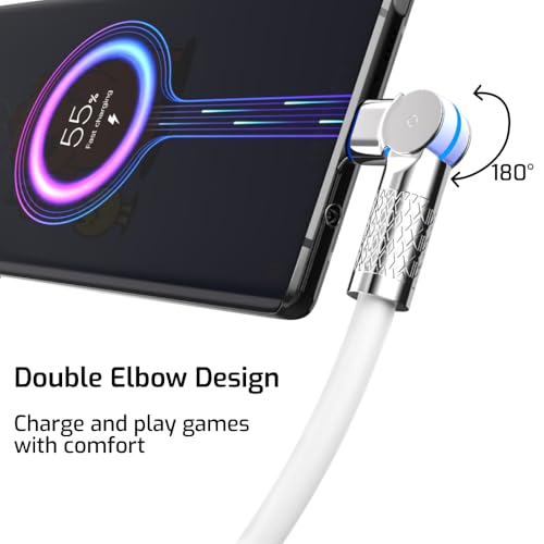 Image of BSDK gaming Rubber Rotational Type C to Lightning Cable, 6Ft /2M, Compatible with iPhone, 27W Fast Charging, Knurled Metal Finish, LED Charging Indicator, Durable Design for Gaming | White