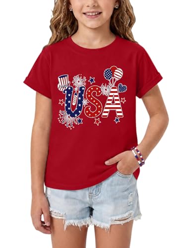 Image of YHHR Boys Girls USA Shirt 250 Anniversary Shirt for Girl 4th of July Shirts Toddler American Flag Patriotic Tee 5-12 Years