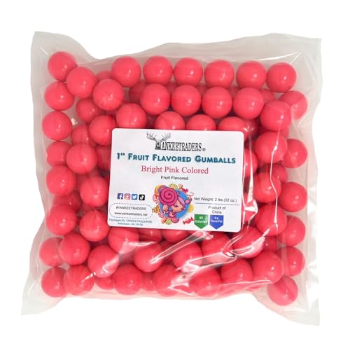 YANKEETRADERS Bright Pink Fruit Flavored Gumballs 1", 2 Pounds Bulk - image 1