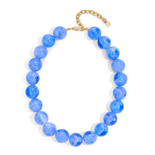 INNERDIVA Chunky Beaded Necklace for Women Light Blue Big Large Resin Bead Statement Bubble Choker Necklace Trendy Summer Beach Beachy Womens Necklace Rainbow Gemstone Charm Jewelry Boho Gift Stuff