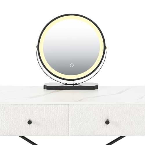 Tocador con espejo LED blanco y negro de 100x40x120 cm con 2 cajones 8