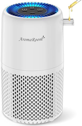 Air Purifier for Home Bedroom, AromaRoom H13 HEPA Air Filter For Smoke Pollen Dander Hair Smell Air Cleaner, 3-in-1 Filter with Sleep Mode, Quiet Air Cleaner For Pets, Home, Baby Room (White)