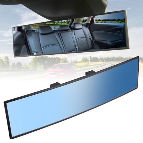 JOYTUTUS Rear View Mirror, Universal 11.81 Inch Panoramic Convex Rearview Interior Clip-on Wide Angle Mirror to Reduce Blind Spot Effectively for Car SUV Trucks - Blue