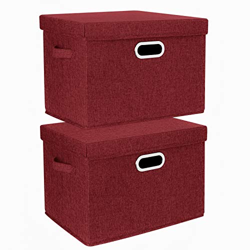 TYEERS 2er Pack Große Aufbewahrungsbox mit Deckel und Griff, Faltbarer Aufbewahrungsboxen in Würfelform Waschbar - Rotwein