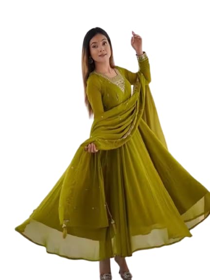 tilki Fashion Women's Georgette Embroidery Anarkali Gown,Bottom and Dupatta Set-picture-44