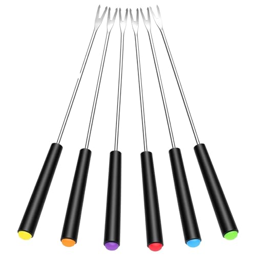 6 Stück Fonduegabeln Edelstahl,Spieße Fondue Gabel mit Griff,Käsegabeln,Lagerfeuer Grillgabel Marshmallow Bratstäbe Käse-Dessert-Gabel für Käse Schokoladen Fleisch Obst Gemüsesalate Camping Grillparty