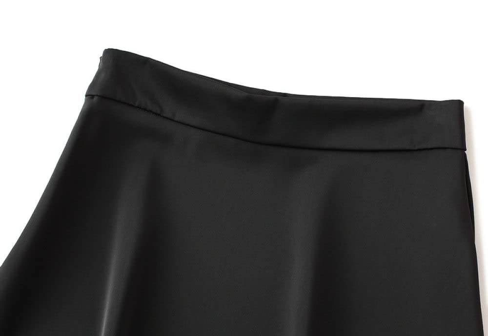 Gonne da Donna,Gonna Longuette da Donna Gonna A Trapezio A Vita Alta in Raso Nero Cerniera alla Moda Gonne Lunghe Eleganti con Volant Increspato Fluente in Tinta Unita per Ragazze Ladies,M