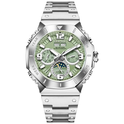 Image of OLEVS Men's Automatic Mechanical Watch Case Multi-Function Chronograph Moon Phase Year /Month /Date Display Stainless Steel Band Luxury Wrist Watch