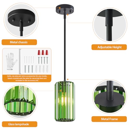 Image of Modern Crystal Pendant Light Mini Dark Green Chandeliers Adjustable Pendant Lights Fixture for Kitchen Island Dinning Room Corridor Bedroom(Dark Green 2-Pack)