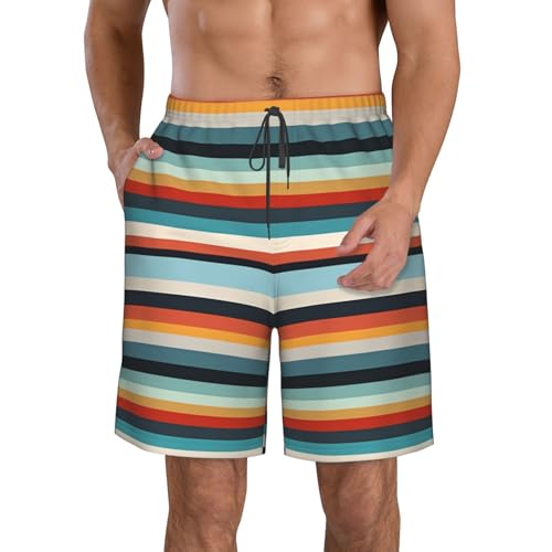 AQRJKHD Men's Swim Trunks Fashion Striped Quick Dry Board Shorts with Pocket Swimsuit Swimwear Men Beach Shorts White