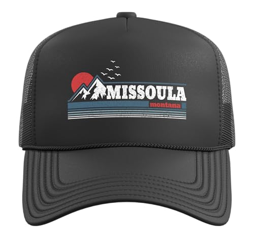 Missoula Montana Vintage Mountains Pride Trucker Hat with Adjustable Mesh Back, Black