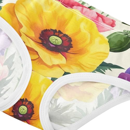 Colorful Poppy Flowers Beige Little Girl Panties Toddler Underwear Custom Cotton Fancy Briefs Undies Kids 2t4