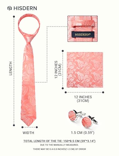 Image of HISDERN Ties for Men Paisley Tie and Pocket Square Cufflinks Set Formal Classic Floral Necktie Handkerchief Wedding Party