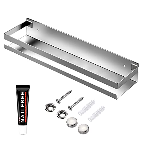 GEINIFAFA Estantes flotantes de almacenamiento de metal inoxidables montados en la pared, estante rectangular para dormitorio, baño, sala de estar, cocina y lavandería, estantes montados en la pared