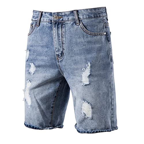 Jeans court pour homme avec taille mi-haute confortable et détails troués