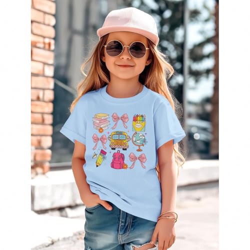 Image of KEKEMI Toddler Girl First Day of School Shirts Kindergarten Bow T-Shirt Kid Back to School Outfits Cute Preschool Tees 3-8Y