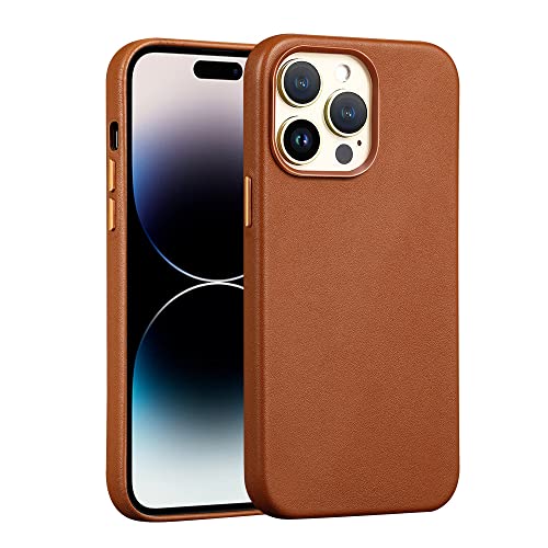 Étui en cuir d'origine pour iPhone 14 13 Pro Max protection écran charge sans fil auburn