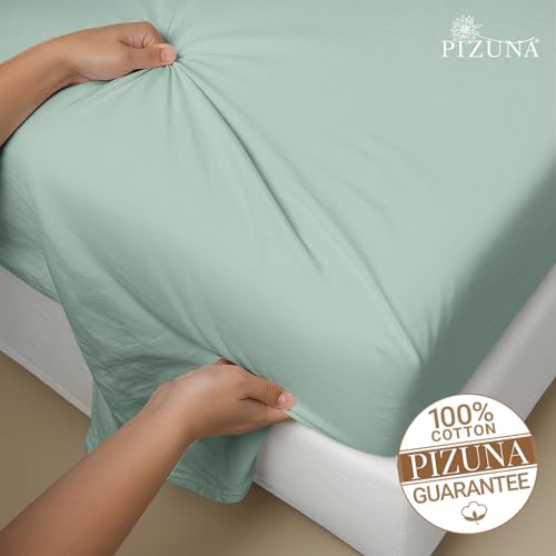 Image of Pizuna 100% Cotton Bedsheet Super King Size Sea Foam, 800 Thread Count Long Staple Combed Cotton Flat Bedsheets 108x108 Inches with 4 Pillow Covers, Bed Sheet for Super King Size Bed