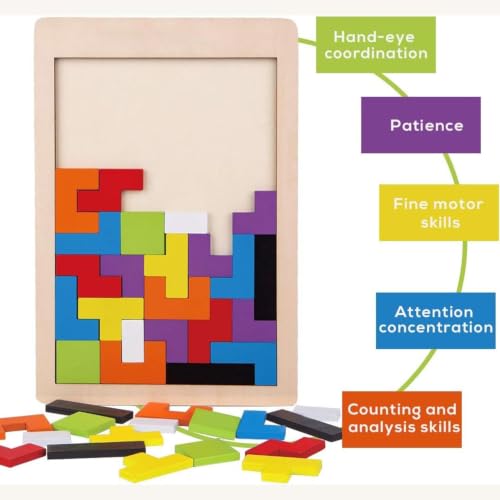 Image of Wooden Russian Blocks Set of 40 Pieces for Kids Adults, Wood Intelligence Puzzle for Ages 3-8,Wooden Puzzles Brain Teasers Toy Educational Gift for 7-10 Years