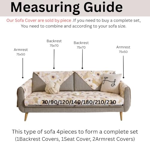 Image of HOMETHREADS Anti-Skid Sofa Protector Mat: Premium Printed Cotton Slipcover with Strong PVC Non-Slip Backing, (White Yellow, 1 Seater Large| 90x75cm)