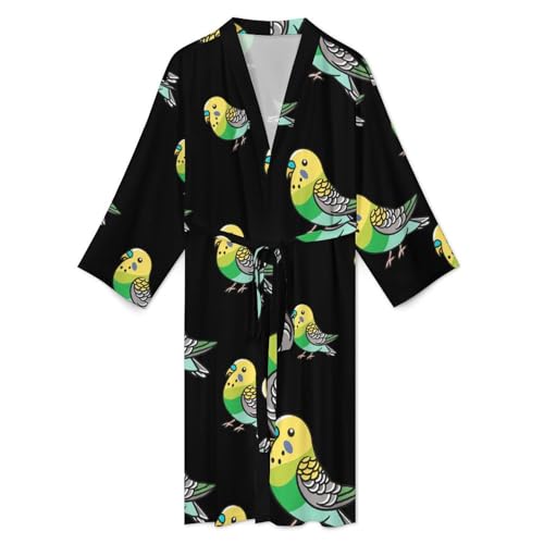 Cute Budgie Bird Mens Robe Nightgown Lightweight Knee Long Bath Robe Spa Bathrobe Loungewear2