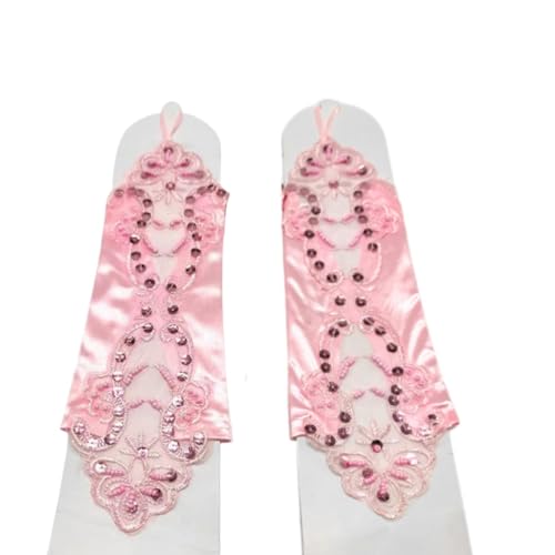 Girls Satin Lace Fingerless Gloves Long First Communion Princess Gloves Flower Girls Gloves for Wedding Costume 8-15 Y2