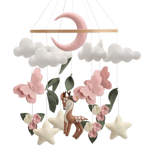 Deer Hanging Mobile Girl Room Decor Butterflies Flowers Ceiling M...