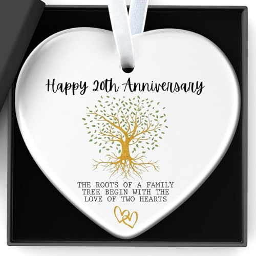Happy 20th Wedding Anniversary Decorations Gifts Ceramics Hanging Heart Plaque The Roots Of A Family Tree Begin With The Love Of Two Hearts for Mr and Mrs Parents Dad Mum Golden Anniversary Decor Gift