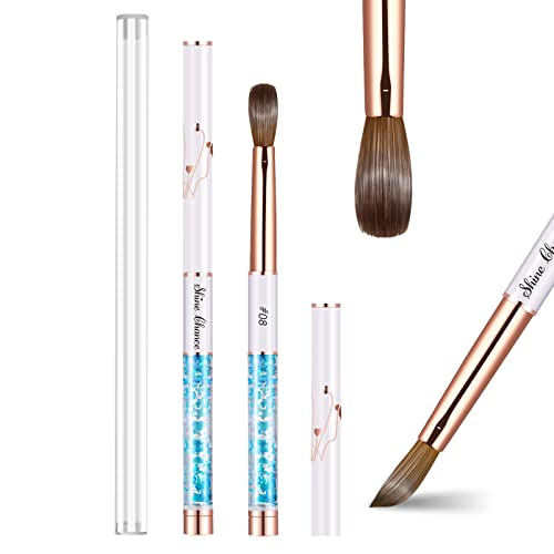 Shine Chance Acrylic Nail Brush Size 8, 100% Real Kolinsky Art Nail Brush for Acrylic Powder Application, Handmade Women Manicure Nail Extension Tool for Professional DIY Home Salon and Beginners