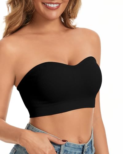 Image of WOWENY Strapless Bras for Women Bandeau Bra Wireless Non-Slip Silicone Seamless Padded Tube Top Bra