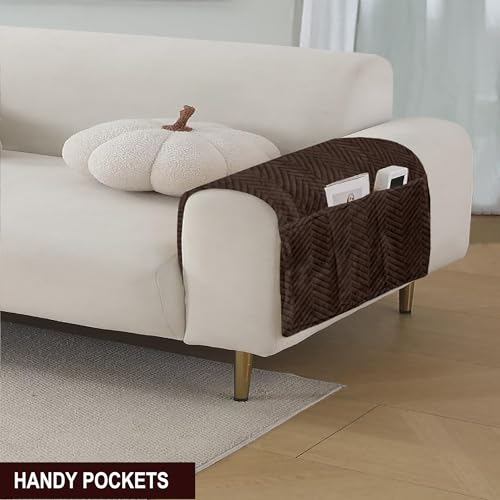 Image of Amazon Basics - Velvet Quilted Sofa Armrest - Set of 2 | Multi-Layered Fabric | 70cm x 70cm | 350 GSM | Color - Brown