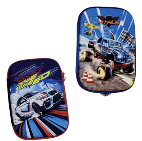 Estojo Escolar 3D Infantil (Desenhos Variados) (CARRO AZUL)