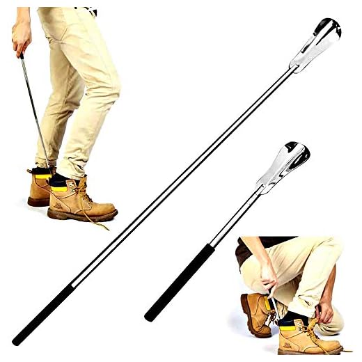 Stainless Steel Non Slip Handle Rustproof Durable for Elders Spoon Practical Shoe Horn Pull Accessories Lifter Adjustable Length 12.2" to 25.6"
