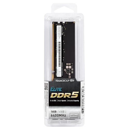 Image of TEAMGROUP Elite DDR5 16GB 6400Mhz PC5-51200 CL52 Non-ECC Unbuffered UDIMM 288 Pin PC Computer Desktop Memory Module Ram Supports Intel & AMD-TED516G6400C5201